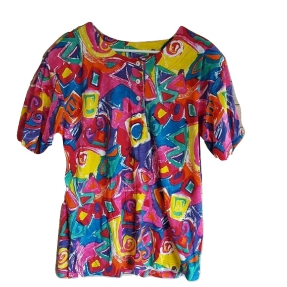 Capistrano Tops - Capistrano Geometric Print Top Short Sl Plus 18 20